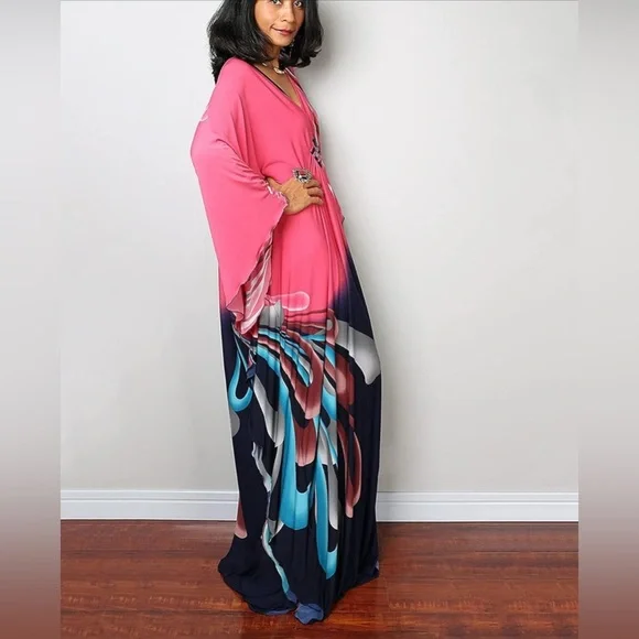 Venasha Womens Caftan Floral Print Kaftan Swimsuit Cover up Loungewear - Picture 3 of 6